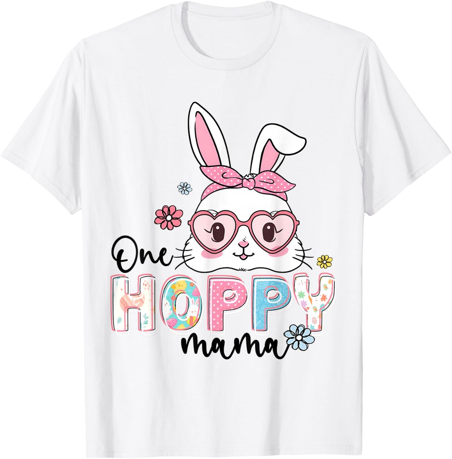 One Hoppy Mama Bunny Groovy Bunny Mom Mommy Happy Easter Day T-Shirt - T-Shirt | White