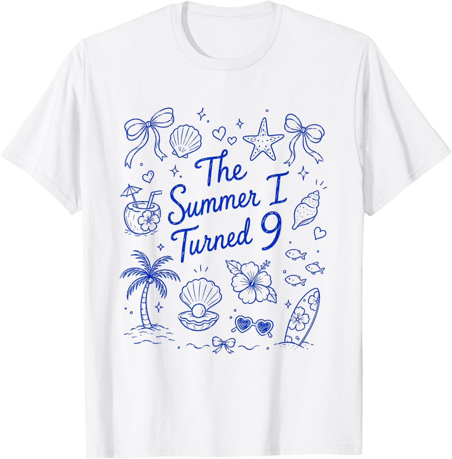 The Summer I Turned 9 Tropical Beach Birthday T-Shirt - T-Shirt | White