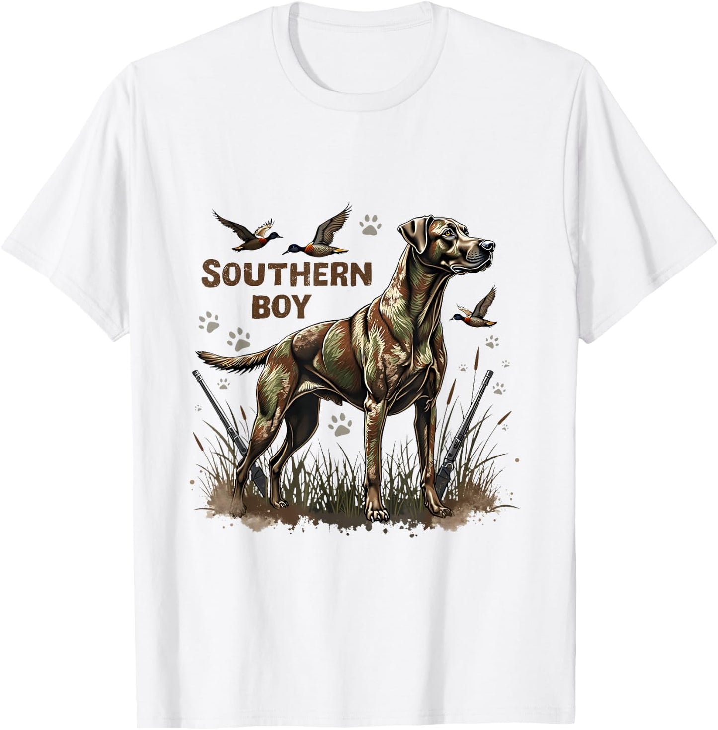 Retro Southern Boy Hunting Dog Waterfowl Dog Lovers Costume T-Shirt - T-Shirt | White