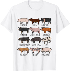 Type of Pigs Breeds Collection,Cute Piggery farm Pig Farmers T-Shirt - T-Shirt | White