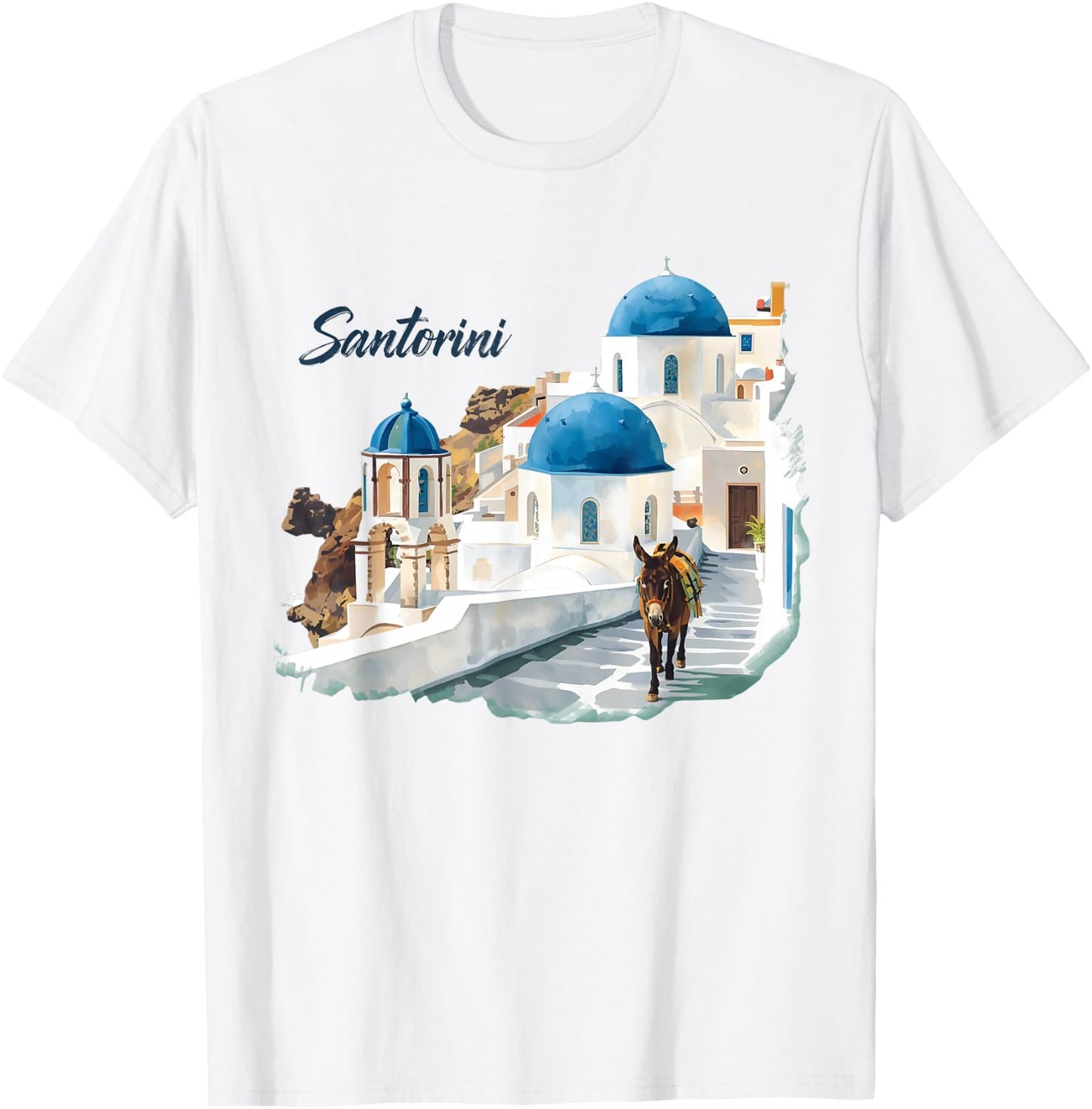 Donkey on Santorini Streets in Greece Tourist Keepsake Women T-Shirt - T-Shirt | White