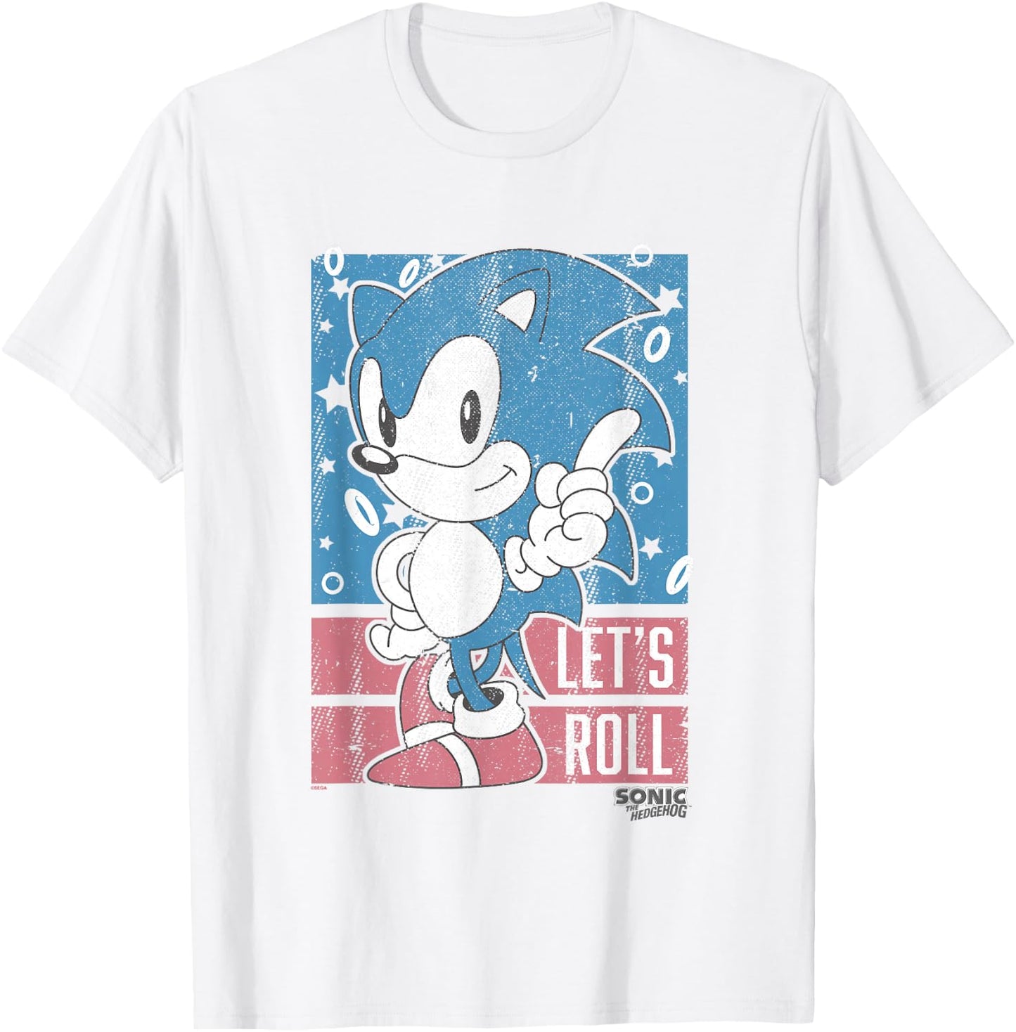 Sonic The Hedgehog Let's Roll Americana Distressed Logo T-Shirt - T-Shirt | White