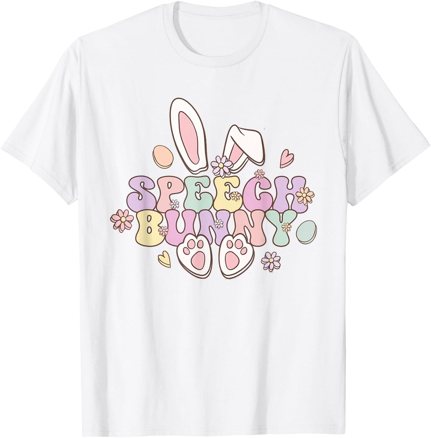 Groovy Retro Speech Bunny Easter Speech Pathologist SLP T-Shirt - T-Shirt | White