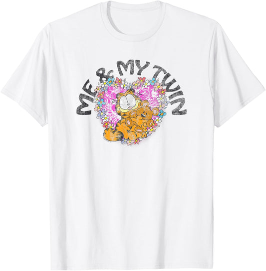 Garfield Me and My Twin Flower Heart Pookie Retro Cute Cat T-Shirt - T-Shirt | White