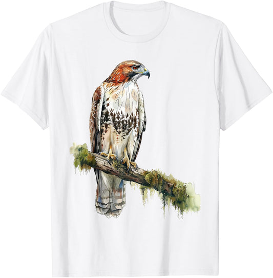 Watercolour Red Tailed Hawk Falconry Birding T-Shirt - T-Shirt | White