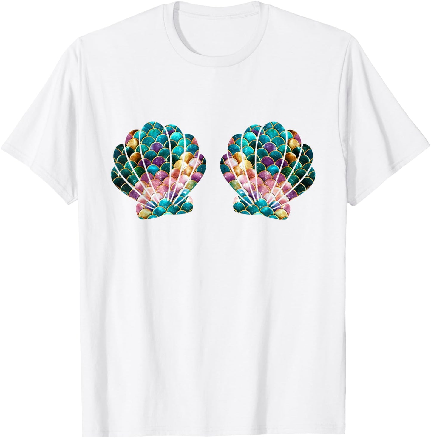 Mermaid Seashell Bra Cartoon Sea Shell Graphic Costume T-Shirt - T-Shirt | White
