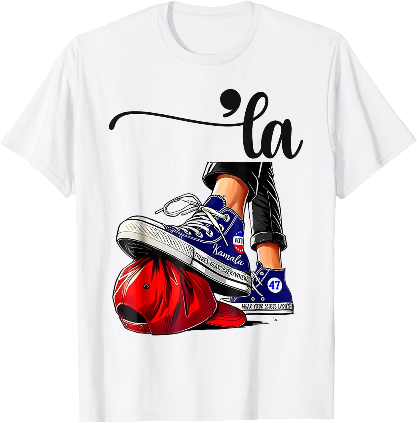 Kamala Harris High Heels Stepping On Red MAGA Hat T-Shirt - T-Shirt | White