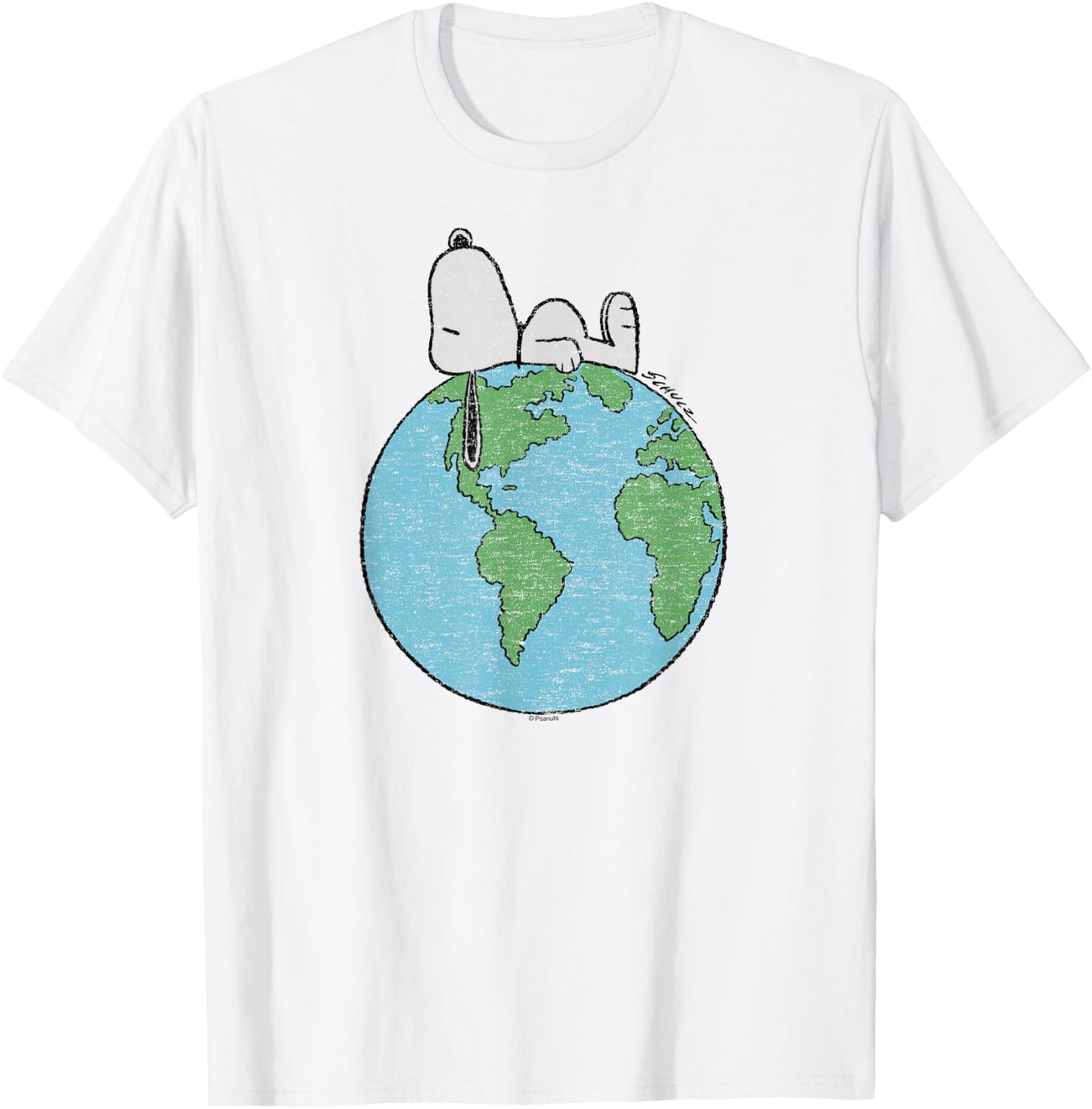 Peanuts - Snoopy Earth Day Laying On Top of the World T-Shirt - T-Shirt | White