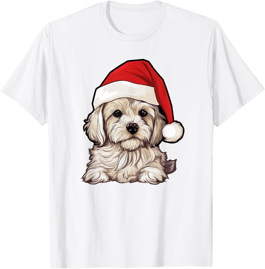 Cavachon Santa Hat Christmas Dog Lovers Gift Mom Dad Xmas Men Women Kids T-Shirt - T-Shirt | White