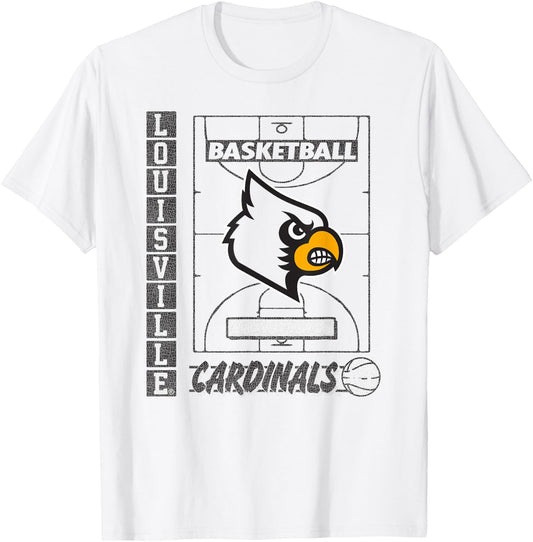 Louisville Cardinals Basketball Vintage Court Red T-Shirt - T-Shirt | White