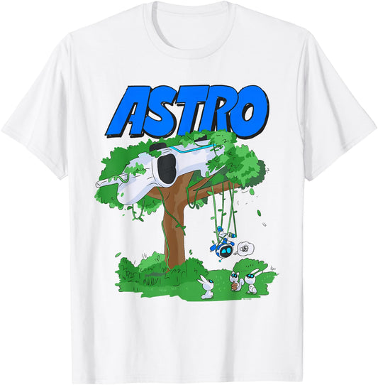 Astro Bot Tree Crash with Bunnies Fun Video Game T-Shirt - T-Shirt | White