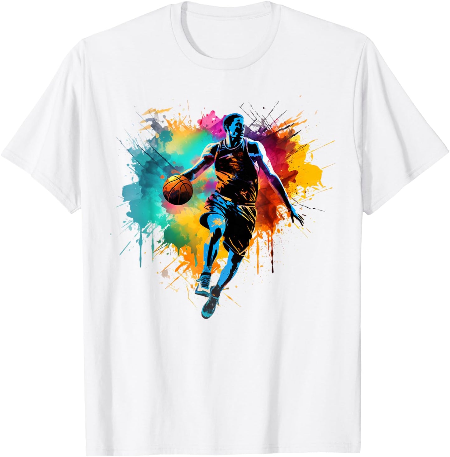 Colorful Basketball player Boy on Basketball T-Shirt - T-Shirt | White