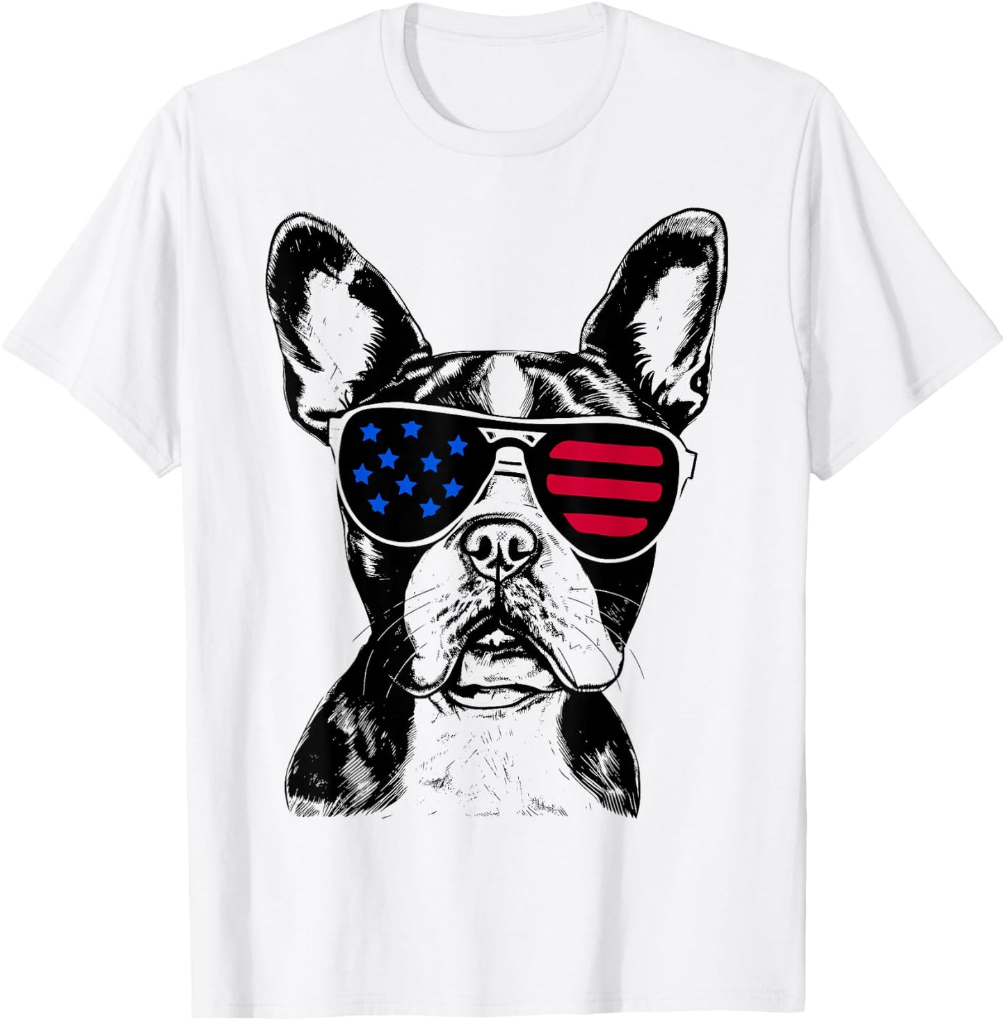 Boston Terrier Dog 4th of July America USA Flag T-Shirt - T-Shirt | White