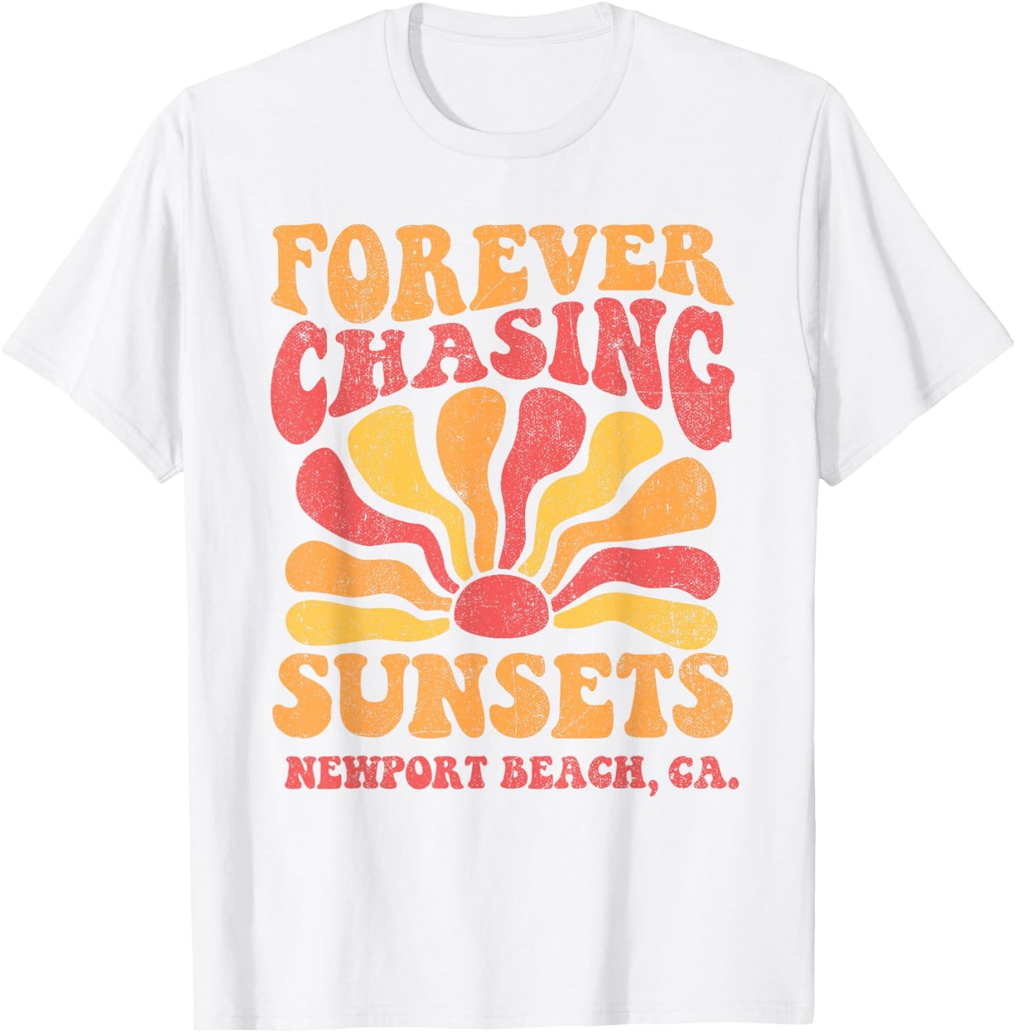 Forever Chasing Sunsets Newport Beach California 70s Retro T-Shirt - T-Shirt | White