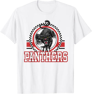 Panthers School Spirit Checkered Print Mascot Red Panther T-Shirt - T-Shirt | White