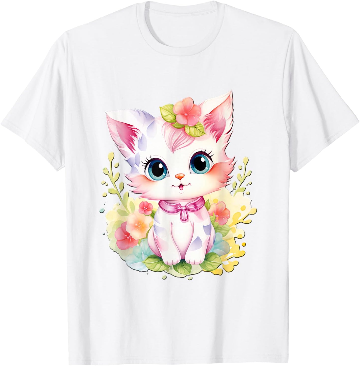 süßes farbenfrohe Katzen Liebhaber Outfits Baby Katze mit Blumen süße Katzen Kätzchen Mädchen Tochter T-Shirt - T-Shirt | White