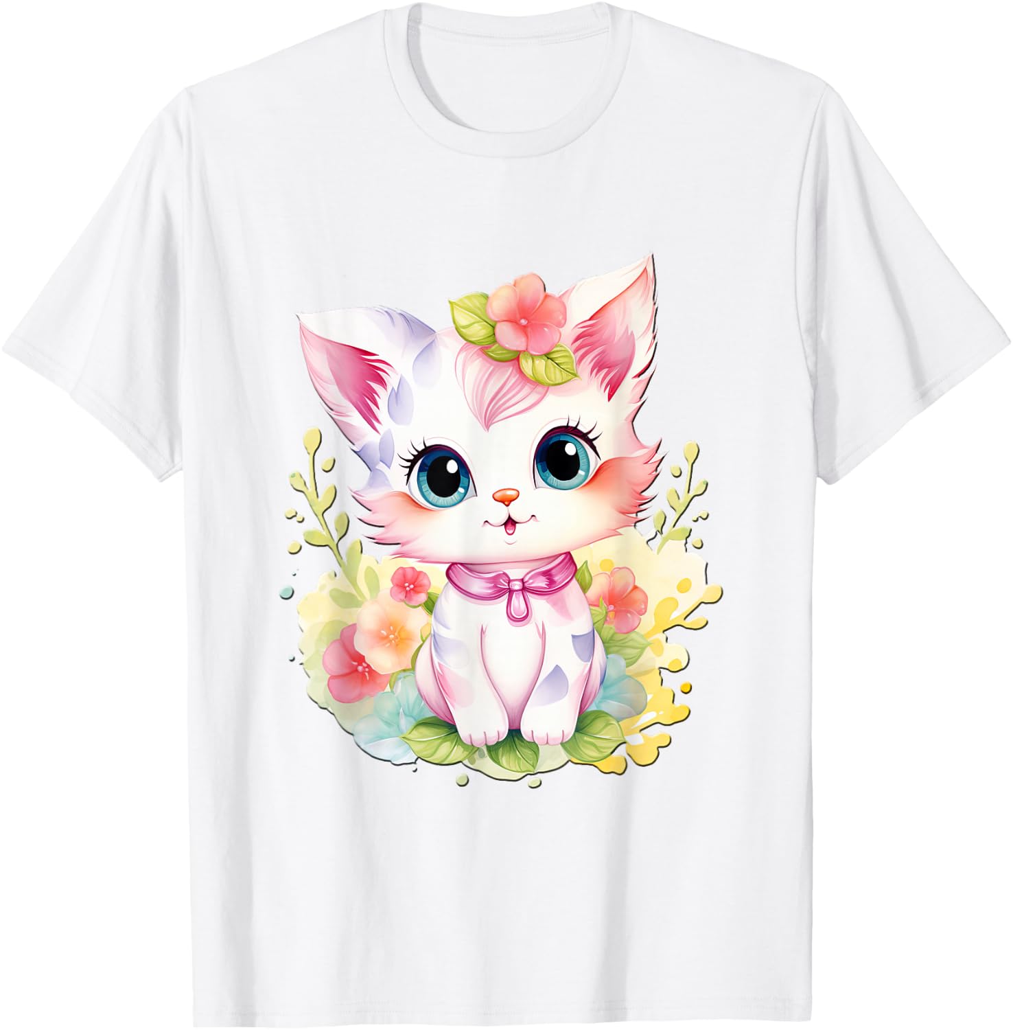 süßes farbenfrohe Katzen Liebhaber Outfits Baby Katze mit Blumen süße Katzen Kätzchen Mädchen Tochter T-Shirt - T-Shirt | White