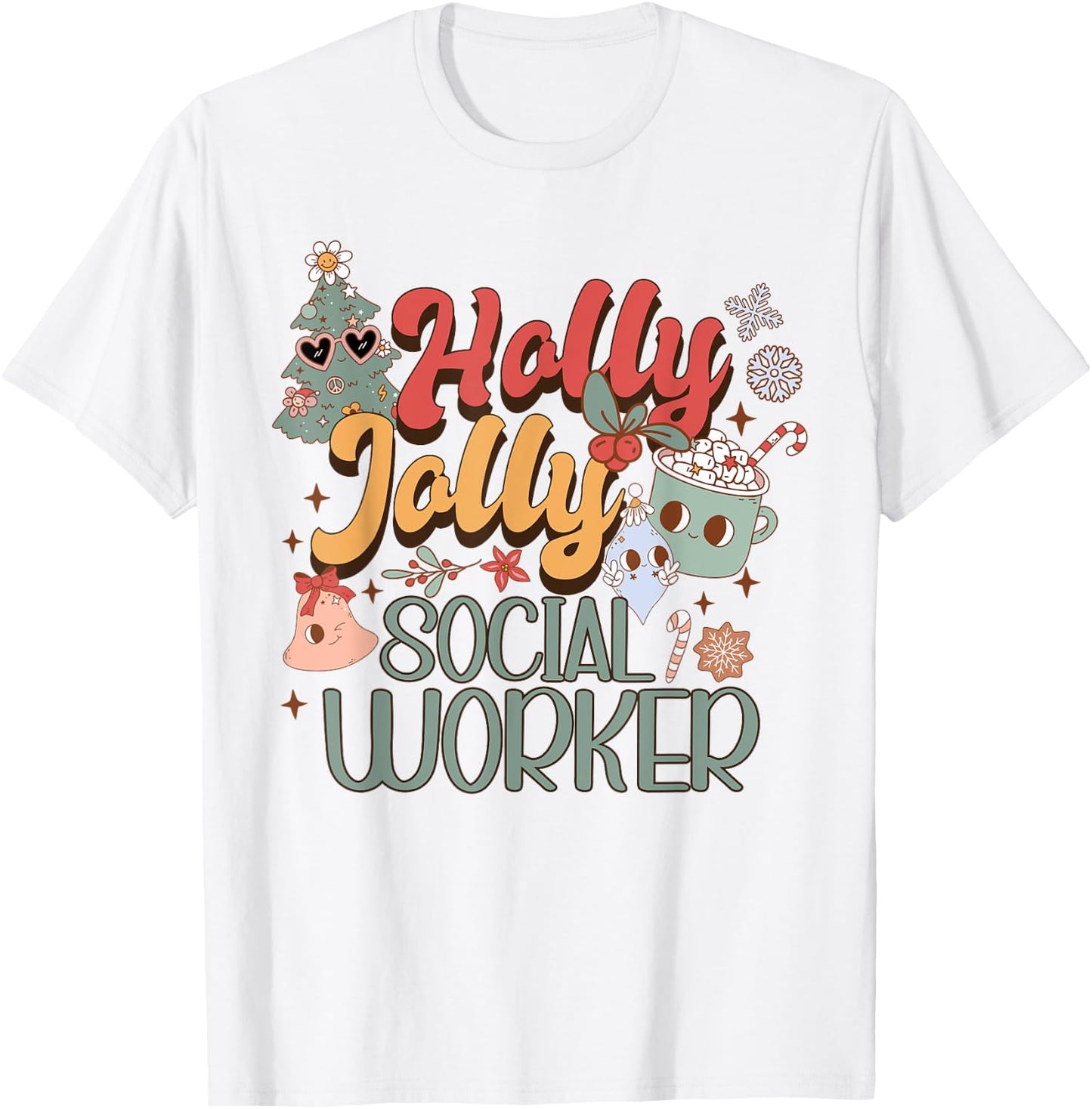 Social Worker Christmas Groovy Retro Aesthetic LCSW T-Shirt - T-Shirt | White