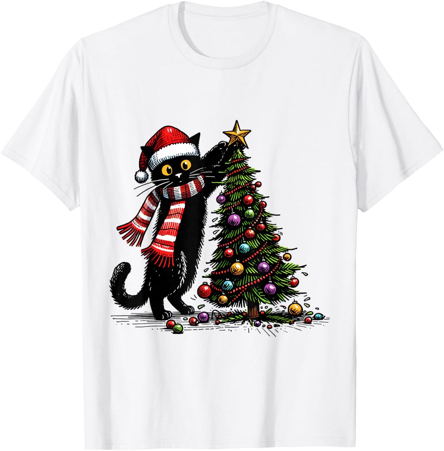 Cat Merry Christmas 2024 Woman Cat Man Cat 2024 Christmas Gift , white, S T-Shirt - T-Shirt | White