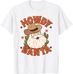 Retro Howdy Santa Christmas Rodeo Western Cowboy Cowgirl T-Shirt - T-Shirt | White
