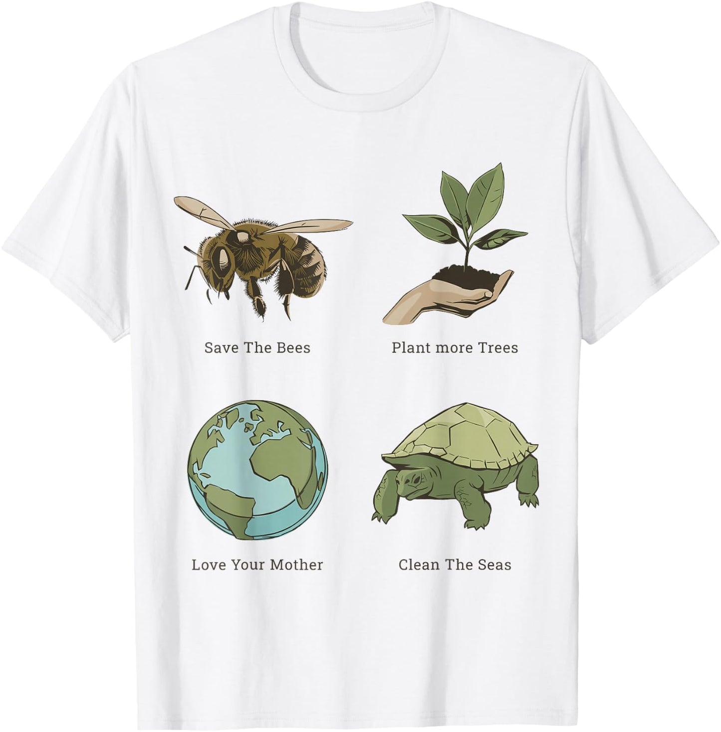 Earth Day Save the Bees Plant More Trees Clean the Seas T-Shirt - T-Shirt | White