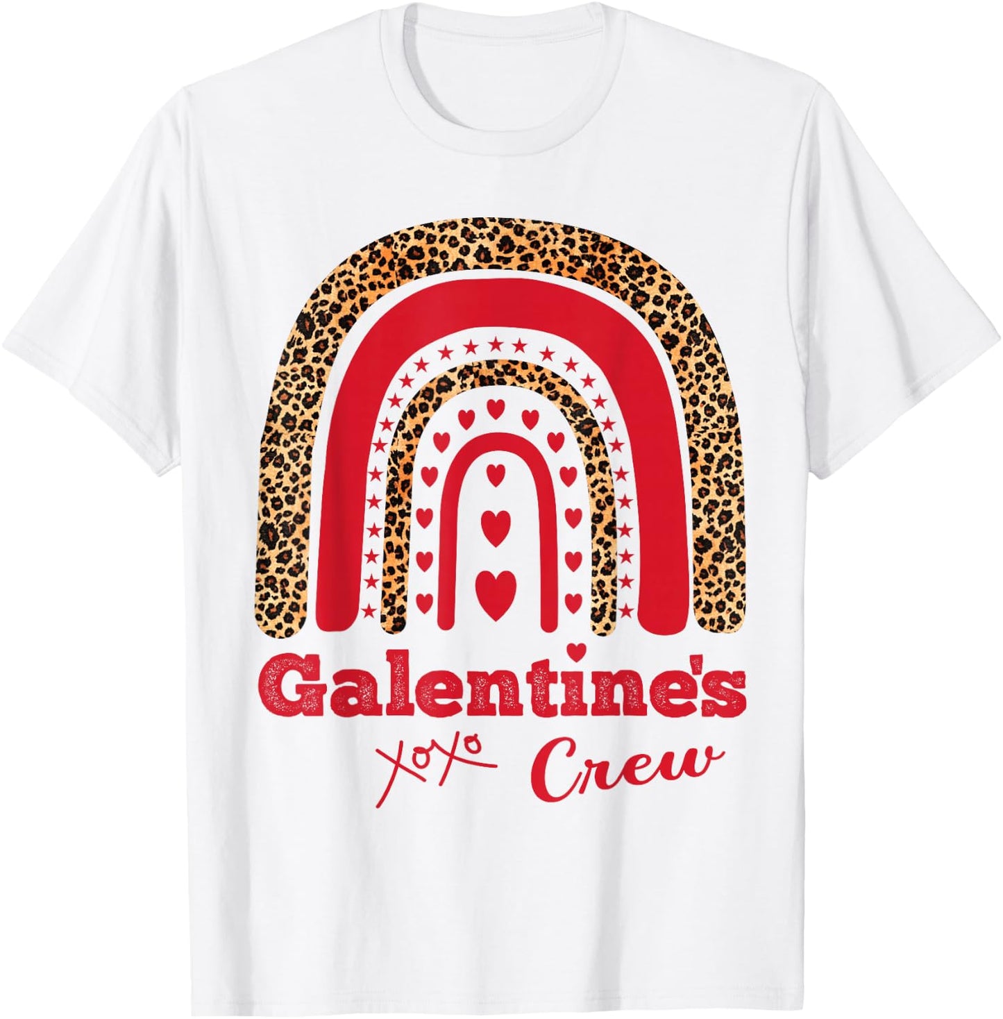 Galentine's Crew Valentine February Hearts Leopard T-Shirt - T-Shirt | White