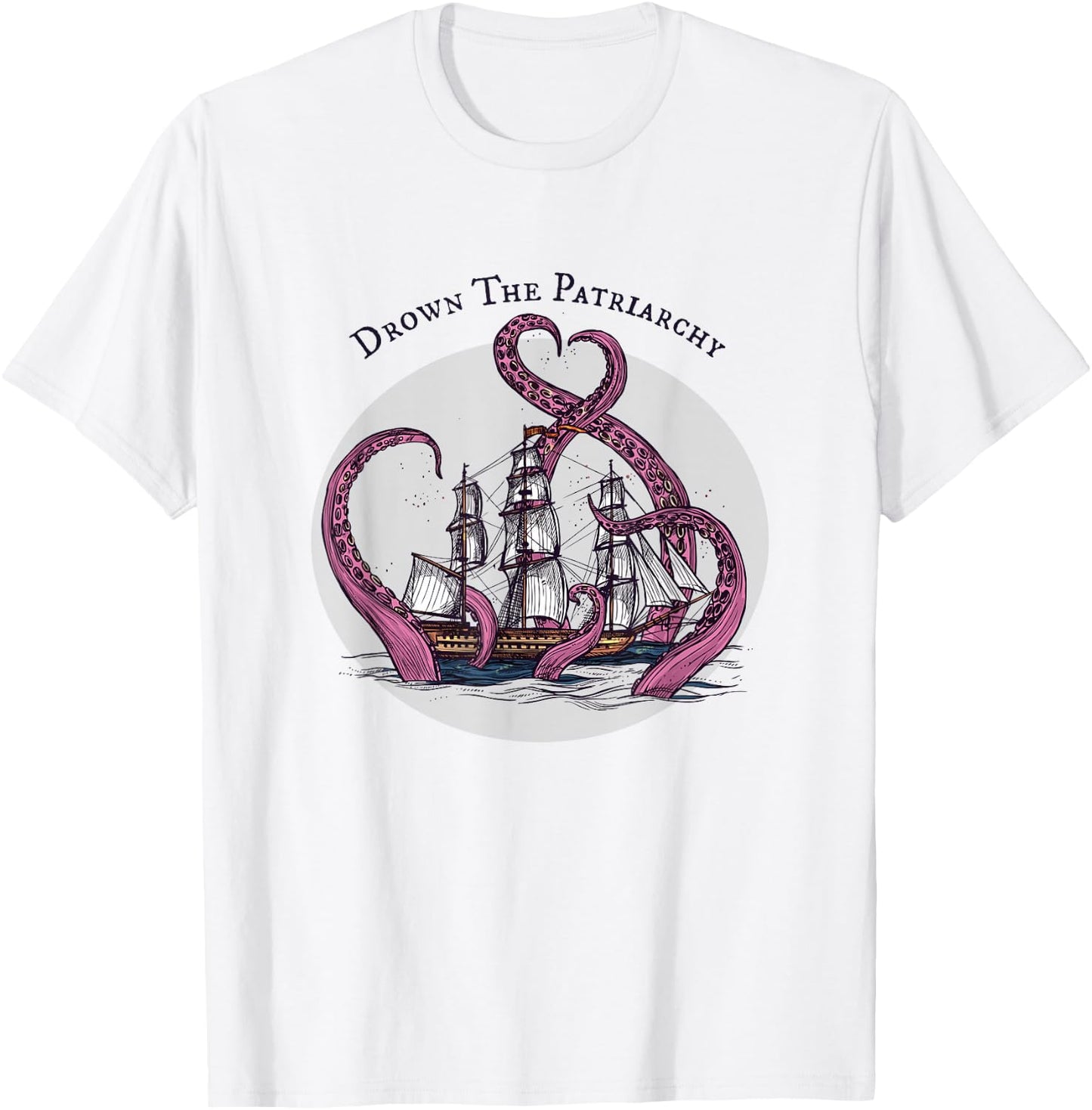 Smash the Patriarchy Funny Feminist Octopus Vintage Feminism T-Shirt - T-Shirt | White