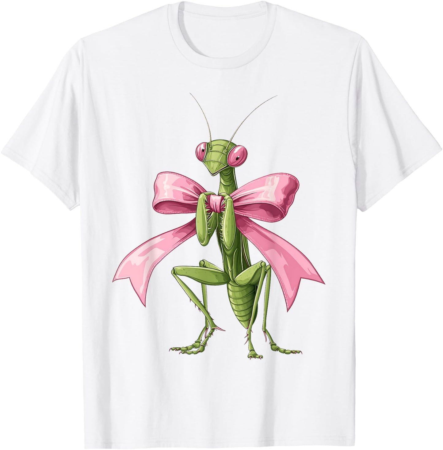 Coquette Bow Mantis Praying Mantis Insect Pink Ribbon Girl T-Shirt - T-Shirt | White