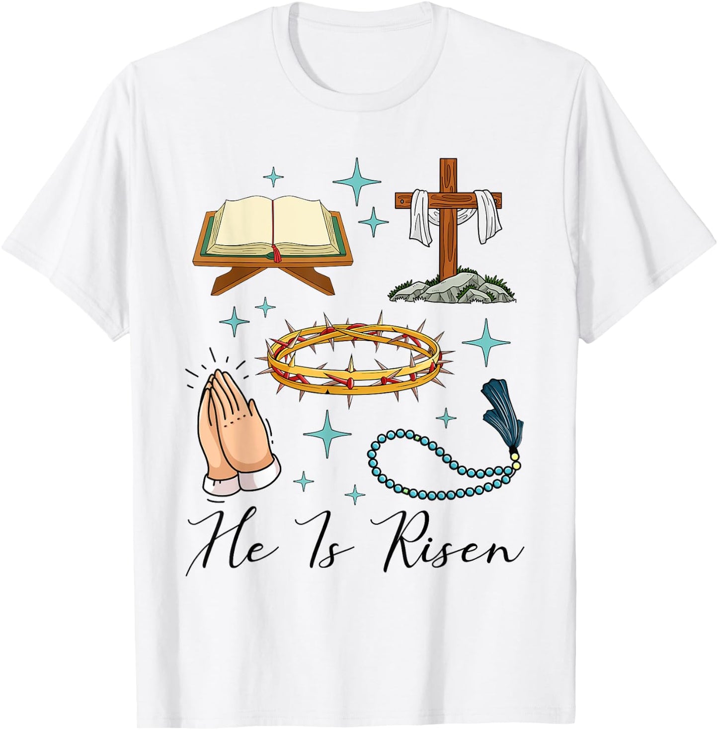 He Is Risen Shirt Easter Christian Cross Men Women Kids T-Shirt - T-Shirt | White