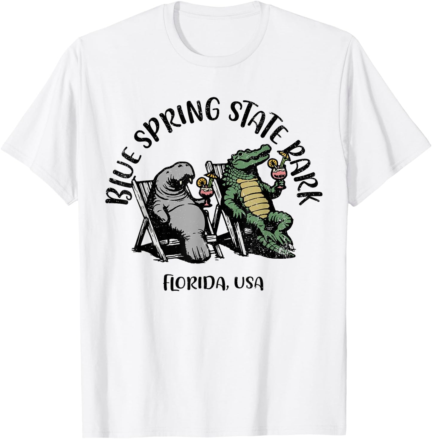 Blue Spring State Park Florida USA Manatee Alligator Design T-Shirt - T-Shirt | White