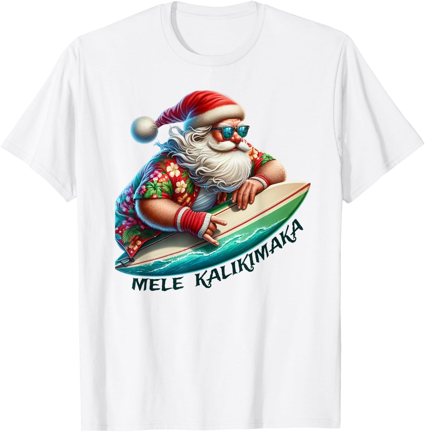 Mele Kalikimaka Surfing Merry Christmas Surfer Santa T-Shirt - T-Shirt | White