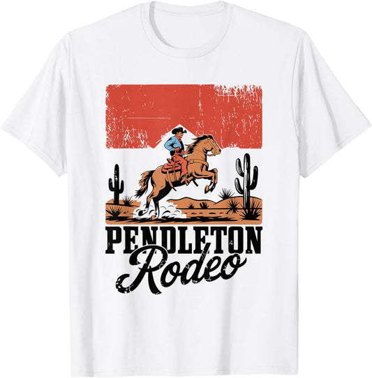 Pendleton Rodeo, Vintage Cowboy Western Horse Bronc Riding T-Shirt - T-Shirt | White