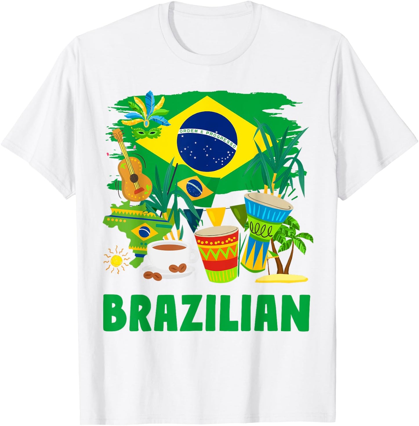 Brazil Flag - Outfit Idea for Children - Flag of Brazil and Brazil , Yellow, S T-Shirt - T-Shirt | White