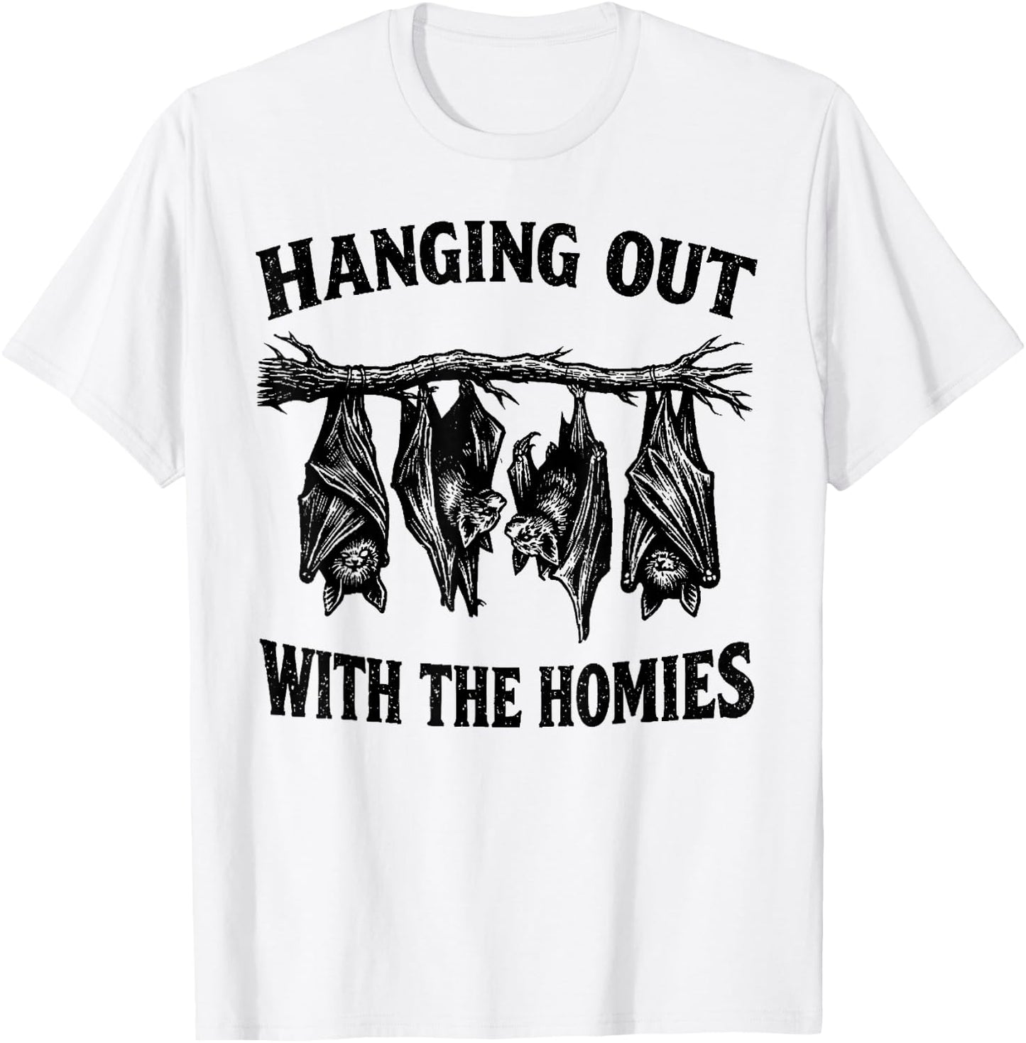 Mit den Homies abhängen, lustige Fledermäuse von Oben nach unten, dunkler Humor T-Shirt - T-Shirt | White