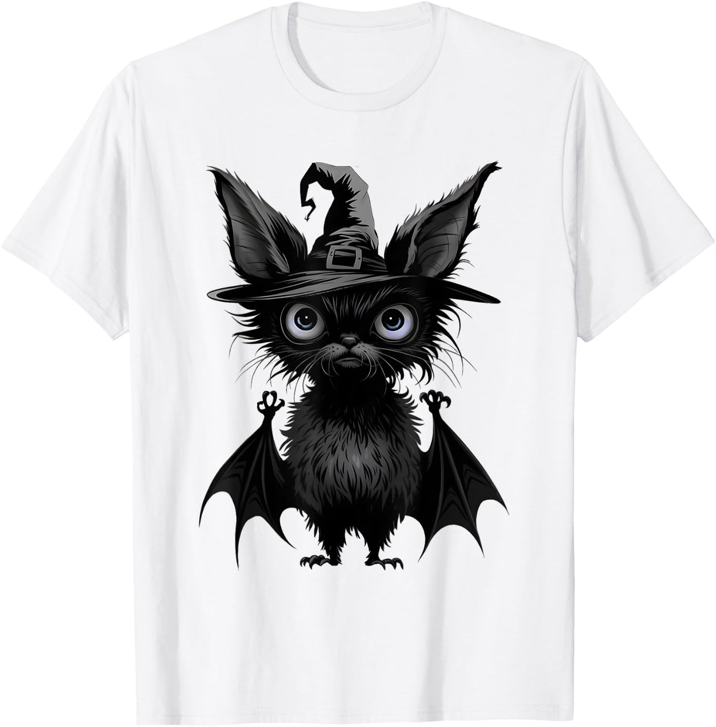 Cute Bat Wearing Witch Hat Trying to Be Scary Halloween Bat T-Shirt - T-Shirt | White