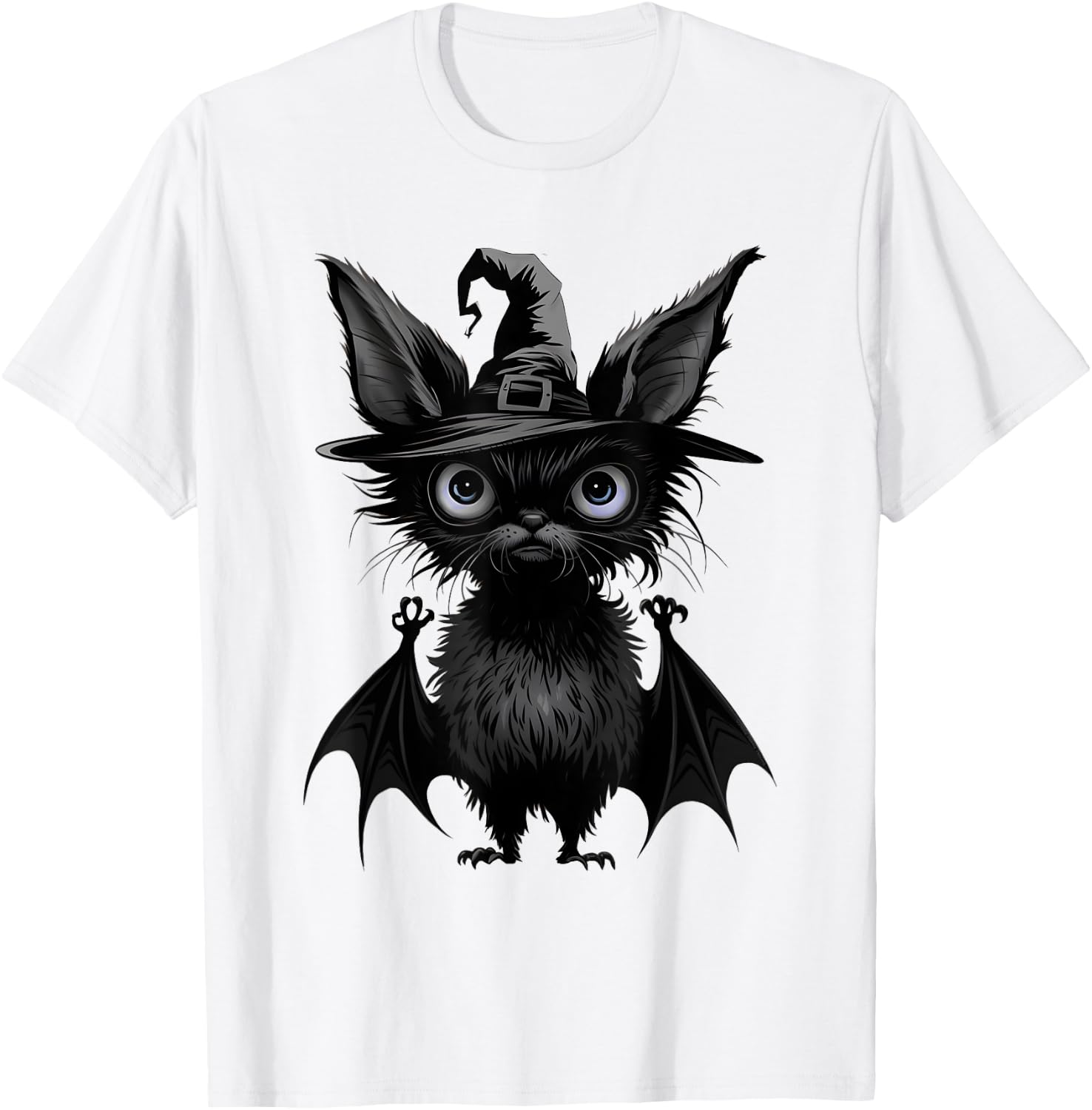 Cute Bat Wearing Witch Hat Trying to Be Scary Halloween Bat T-Shirt - T-Shirt | White