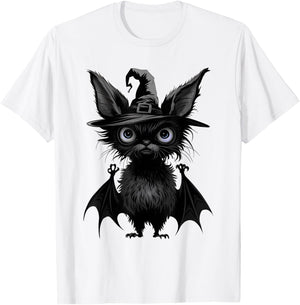 Cute Bat Wearing Witch Hat Trying to Be Scary Halloween Bat T-Shirt - T-Shirt | White