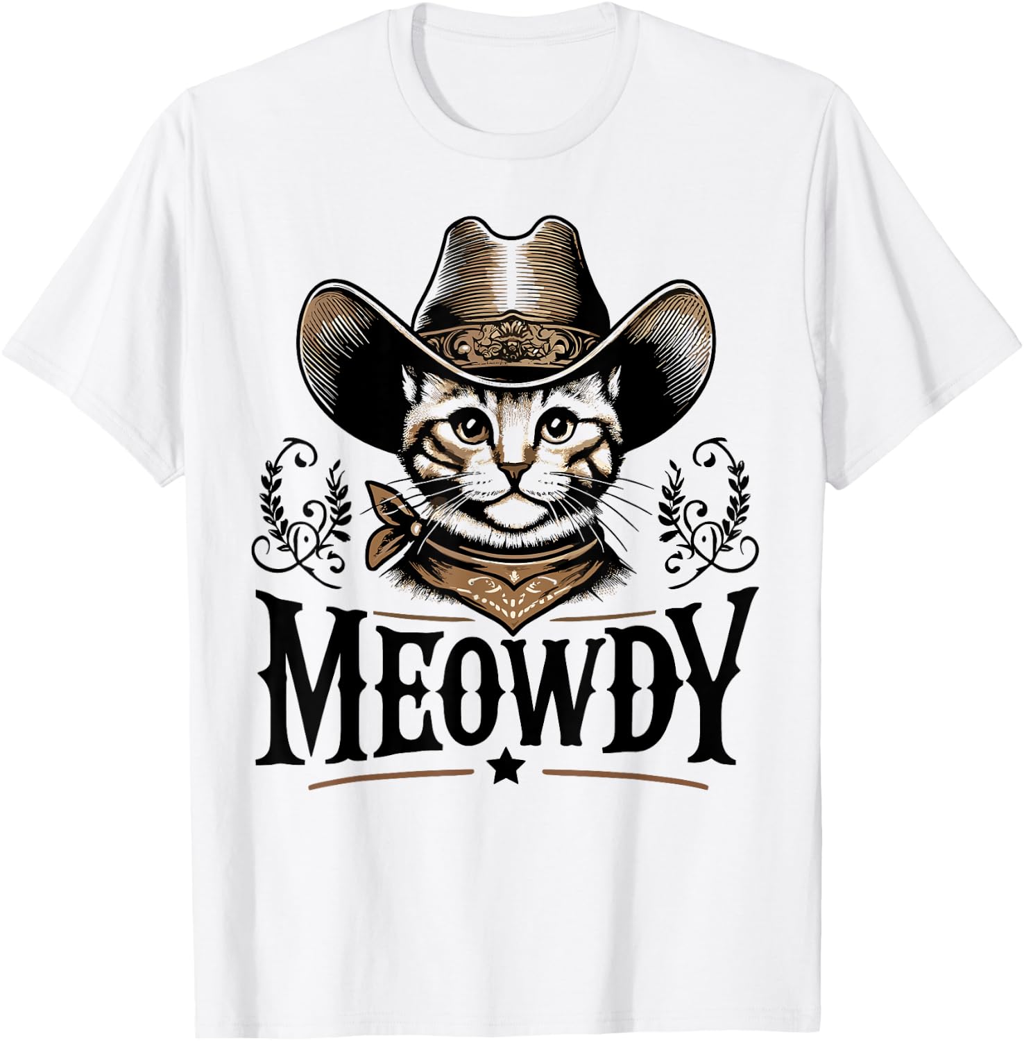 Meowdy Funny Cat Wearing Cowboy Hat Vintage Western Country T-Shirt - T-Shirt | White