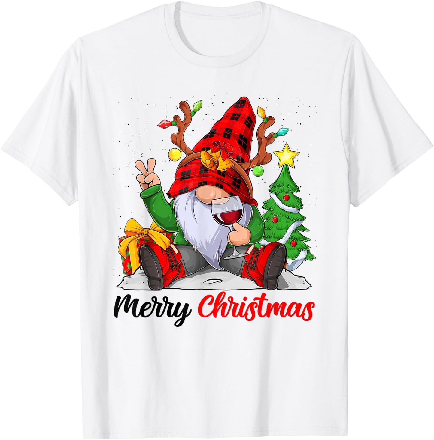 Funny Merry Christmas Wine Lover Men Women Gnome Lovers T-Shirt - T-Shirt | White