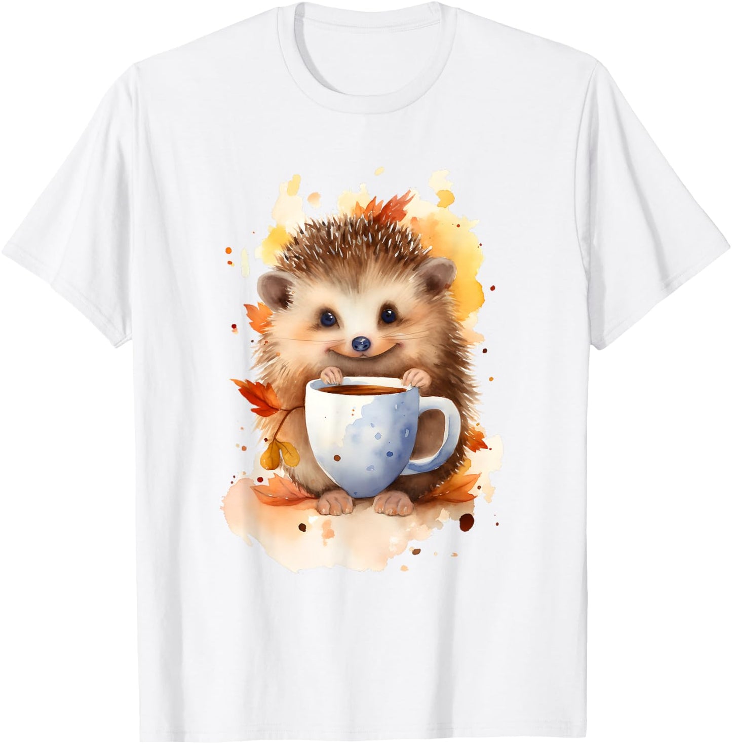Hedgehog with coffee watercolor style T-Shirt - T-Shirt | White