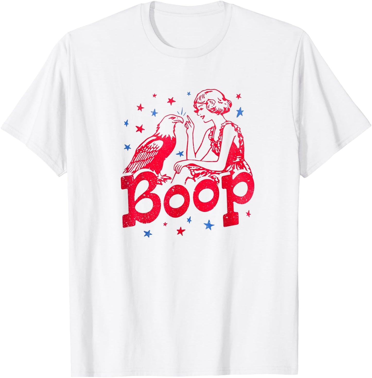 Boop Vintage Girl and Eagle Funny Patriotic Retro Art T-Shirt - T-Shirt | White