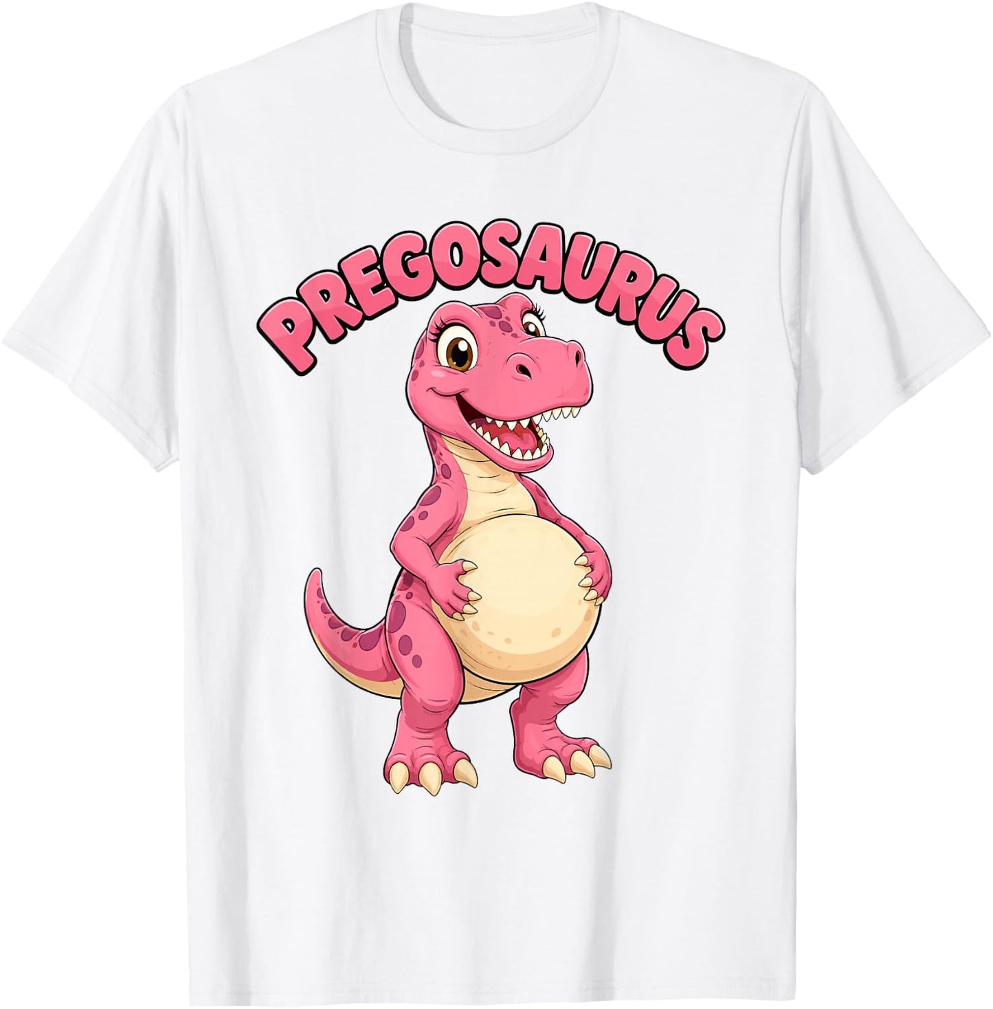 Mom Pregosaurus Cute Dinosaur Pregnancy Announcement T-Shirt - T-Shirt | White
