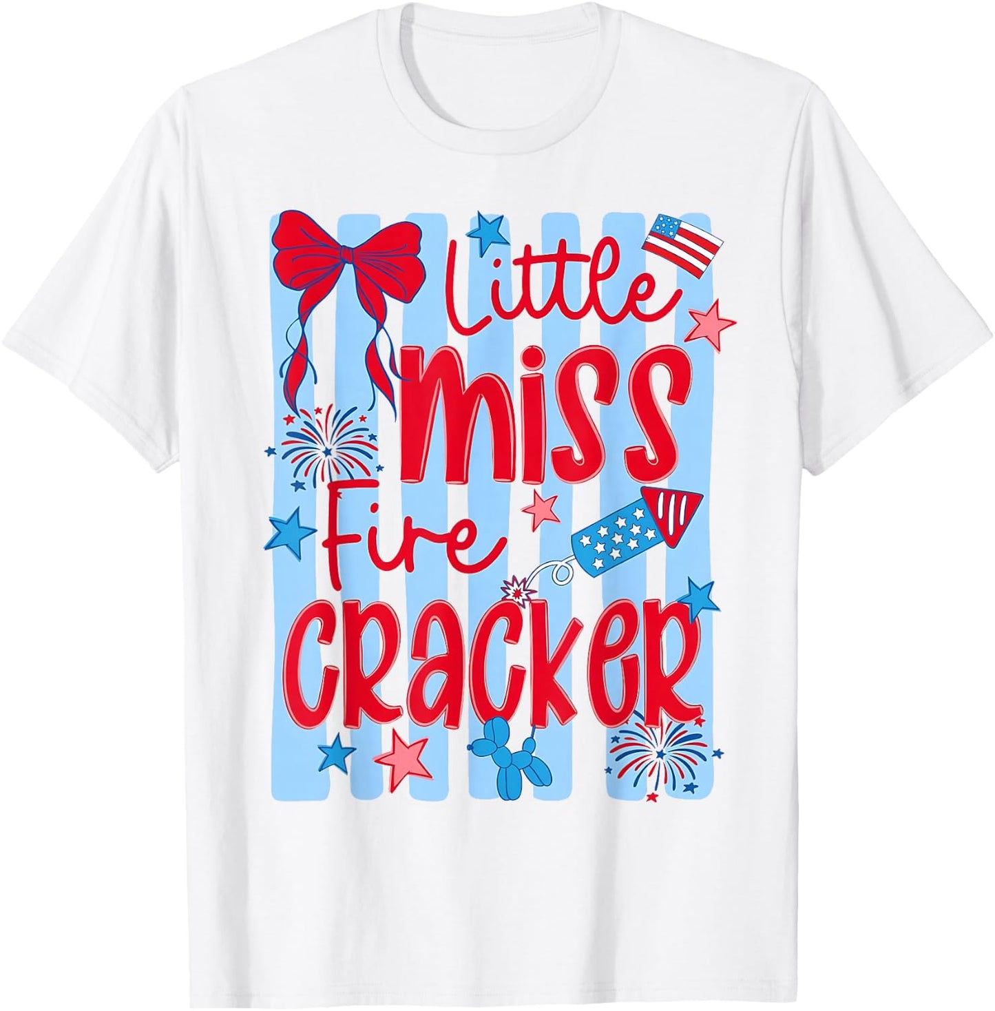 4th of July Little Miss Firecracker Bow Women Girl T-Shirt - T-Shirt | White
