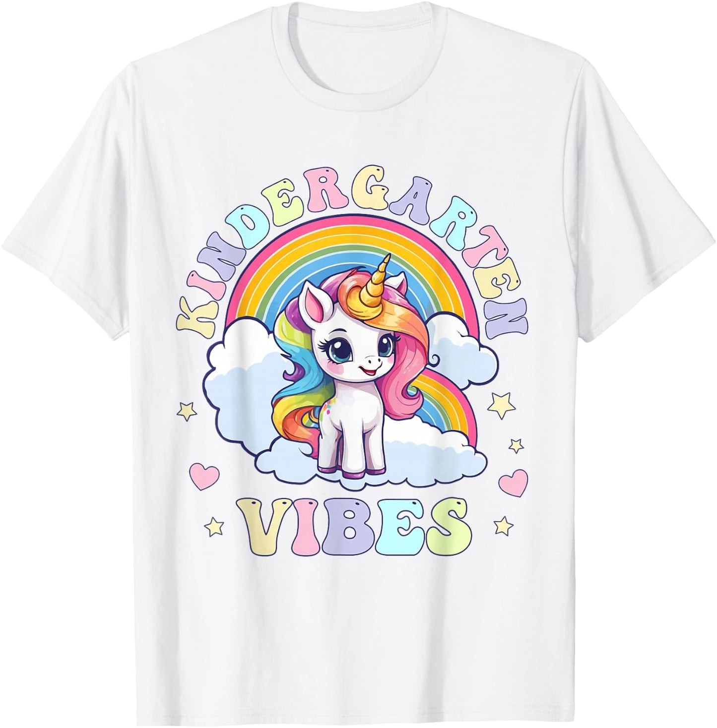 Kindergarten Vibes, Funny Back to School Cute Unicorn Girls T-Shirt - T-Shirt | White