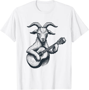 Goat Playing Guitar Goat Musician Guitarist Funny Vintage T-Shirt - T-Shirt | White