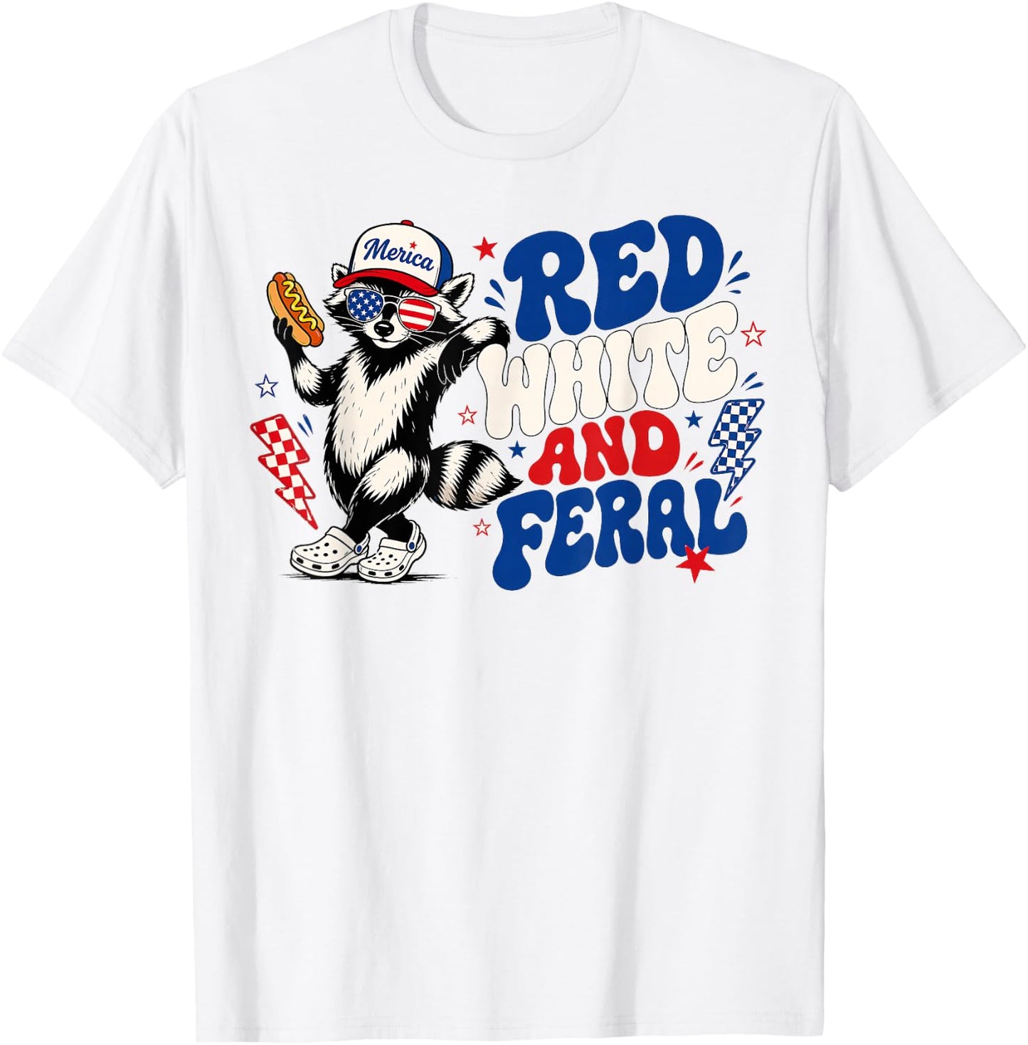 4th of July Red White and Feral Raccoon Men Women Kid T-Shirt - T-Shirt | White