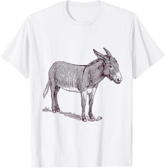 NaturalAnimalTees Donkey . Grey -Adults Classic Fit Cartoon . Small T-Shirt - T-Shirt | White