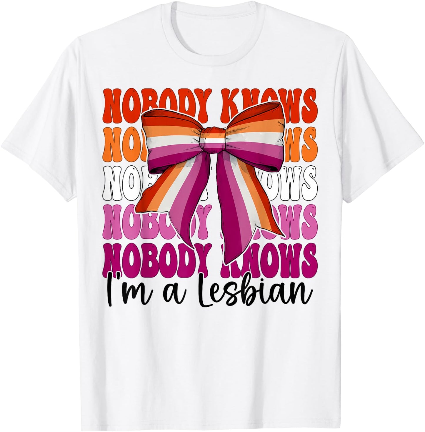 Nobody Knows I'm A Lesbian Funny Lesbian Pride Flag LGBTQ T-Shirt - T-Shirt | White