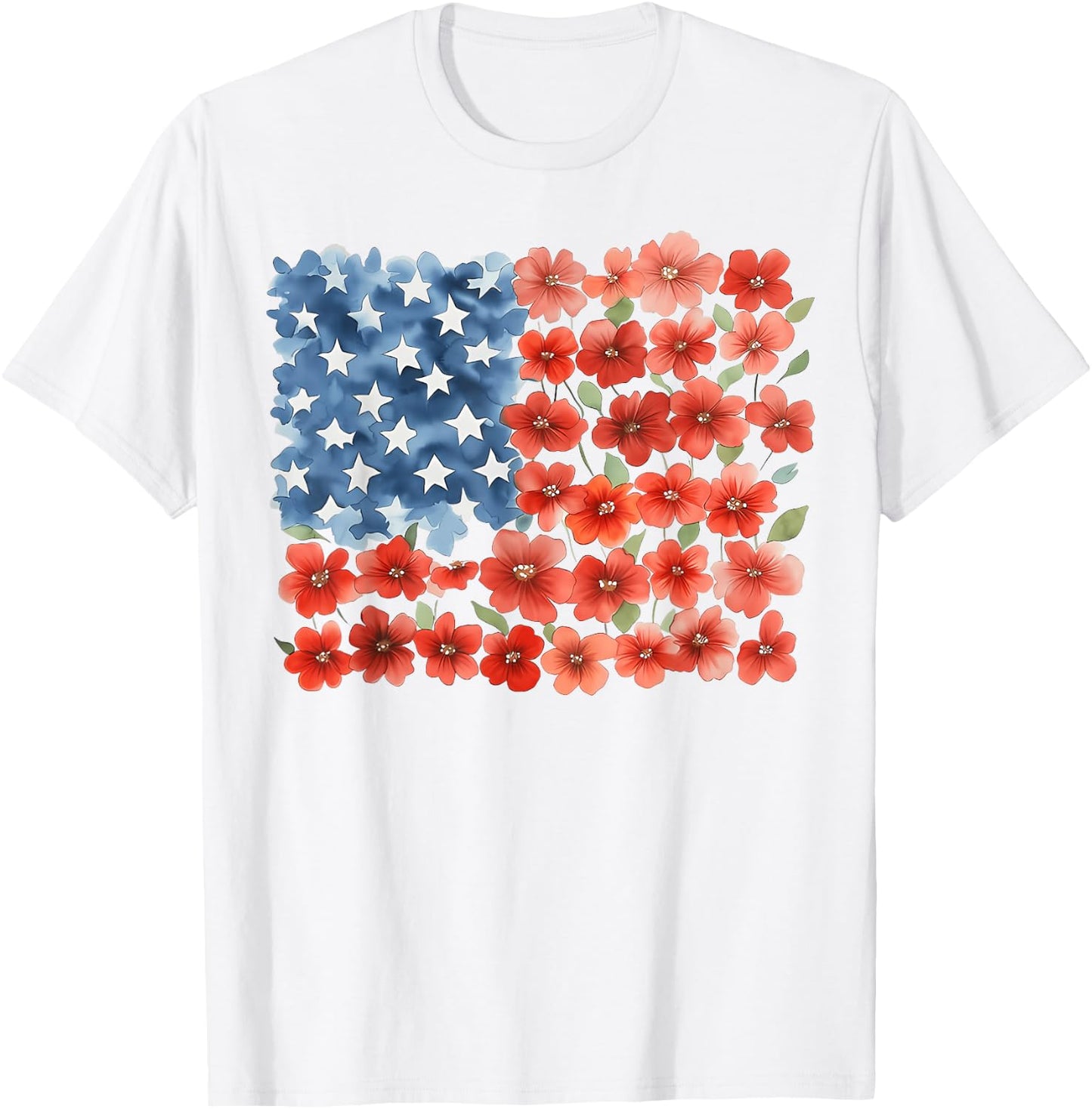 Red Poppy Flower American Flag Memorial Day Floral July 4th T-Shirt - T-Shirt | White
