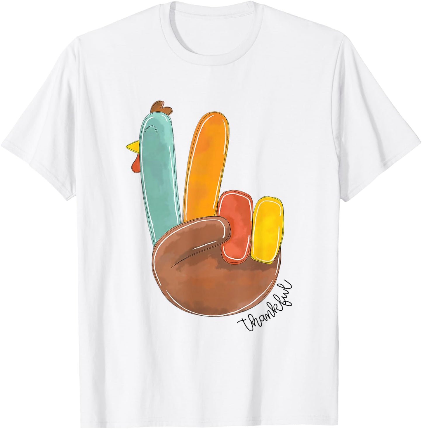 Thanksful Peace Sign Turkey Hand Cool Thanksgiving Men Women T-Shirt - T-Shirt | White